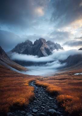 Misty Mountain Valley with Stream