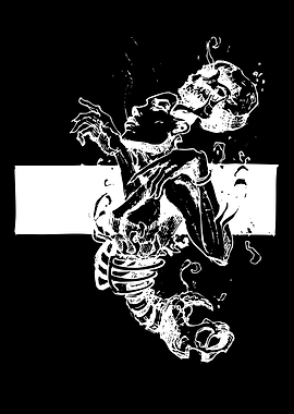 Skeleton Smoking with Skull Head