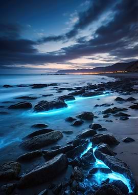Bioluminescent Beach at Dusk