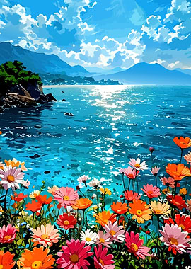 Vibrant Flowers by the Sea