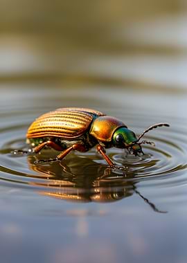 Iridescent Beetle on Water