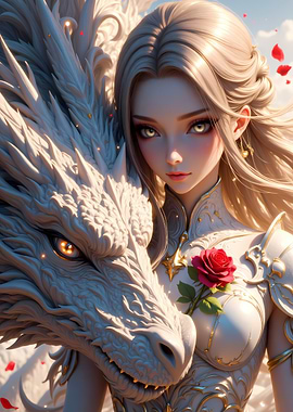 Anime Girl with White Dragon
