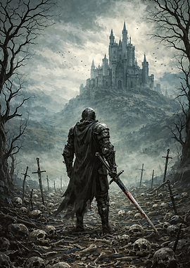 Knight in a desolate landscape
