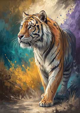 Majestic Tiger in Abstract Background