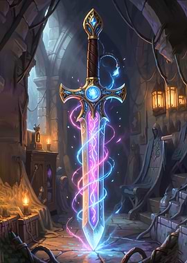 Enchanted Sword in Ancient Chamber