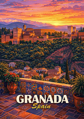 Granada Spain Alhambra Sunset
