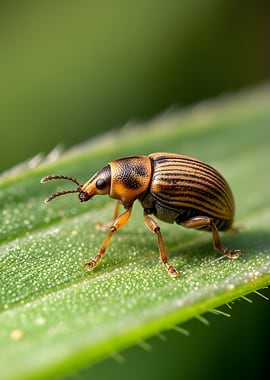 Macro shot of a beetle on a leaf