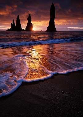 Dramatic Sunset Over Reynisfjara Beach