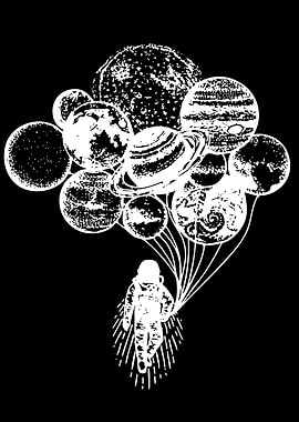 Astronaut Floating with Planet Balloons