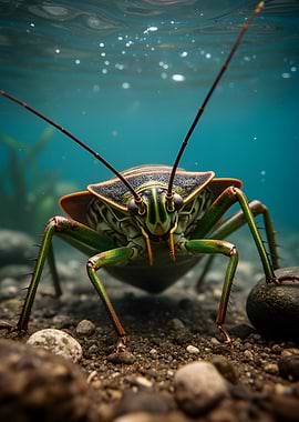 Close-up of a Water Bug Underwater
