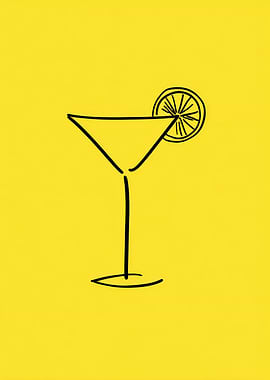Minimalist Cocktail Glass with Lemon