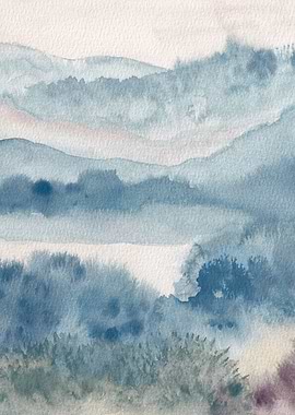 Misty Mountain Landscape Watercolor