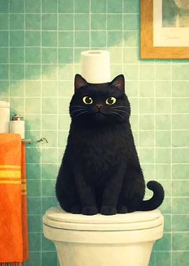 Black Cat with Toilet Paper Hat