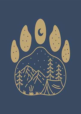 Bear Paw Print Camping Scene