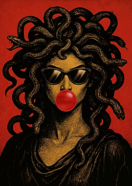 Medusa with Sunglasses and Bubble Gum