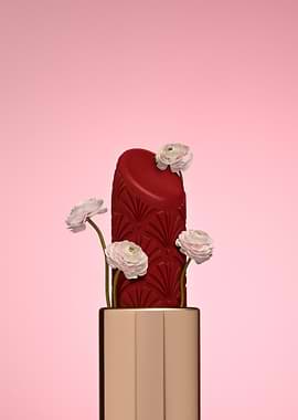 Red Lipstick with White Flowers