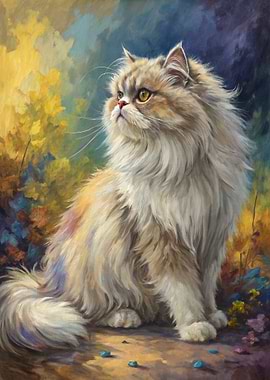 Fluffy Persian Cat in Autumn Setting
