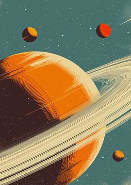 Retro Space Planets and Rings