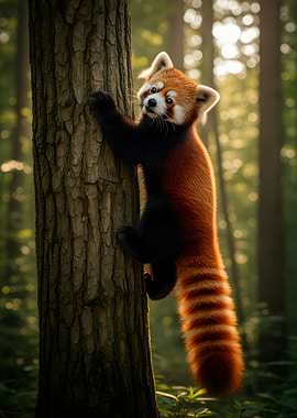 Red Panda Climbing a Tree
