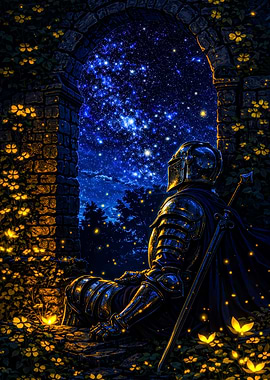 Knight Gazing at Starry Sky