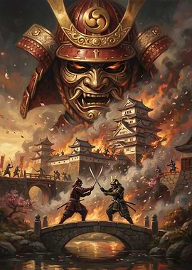 Samurai Battle in Burning Castle