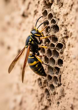 Wasp on a Mud Nest