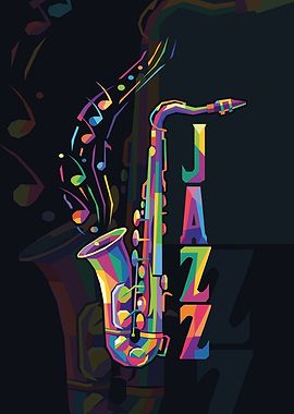 Colorful Jazz Saxophone with Music Notes