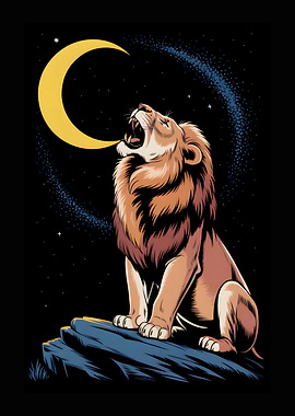 Lion howling at the moon