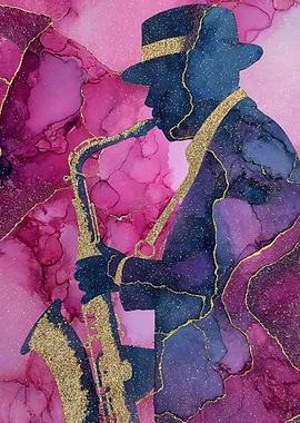 Jazz Saxophone Player Pink Illustration