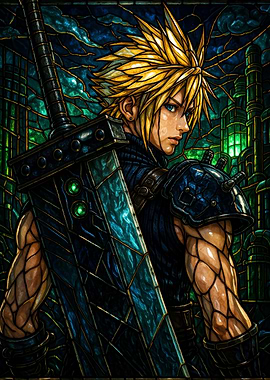 Cloud Strife Stained Glass Art