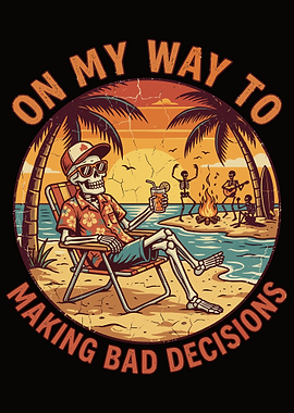 Skeleton on beach making bad decisions