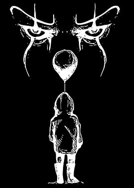 Scary Clown Eyes and Child with Balloon