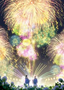 Two figures watching fireworks