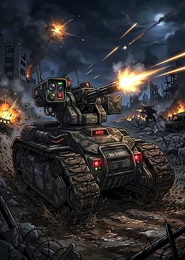 Futuristic Tank in War Zone