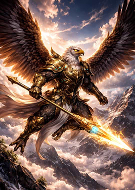 Mythical Eagle Warrior in Mountains