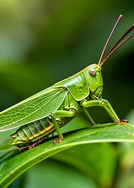 Green Grasshopper on a Leaf
