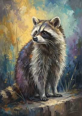 Raccoon in a Colorful Forest