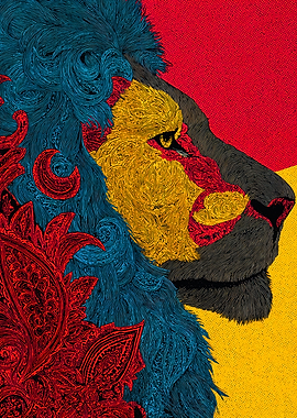 Intricate Colorful Lion Profile Illustration