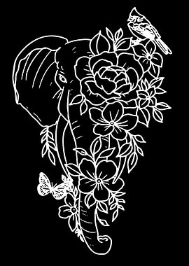 Elephant with Flowers and Butterfly