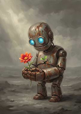 Rusty Robot Holding a Flower