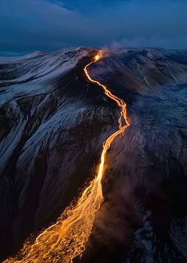 Volcano Erupting Lava Flow