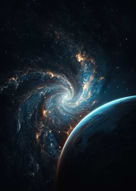 Swirling Galaxy and Planet