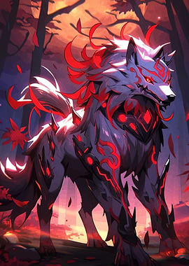 Mythical Wolf with Red Markings
