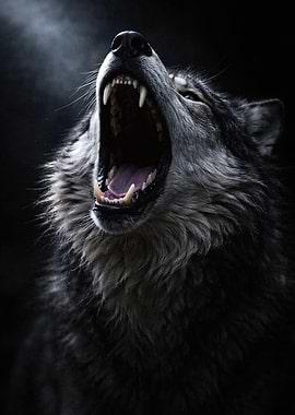 Wolf howling with mouth open