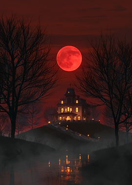 Haunted Mansion Under Red Moon