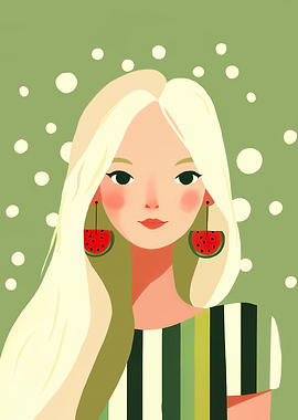Woman with Watermelon Earrings