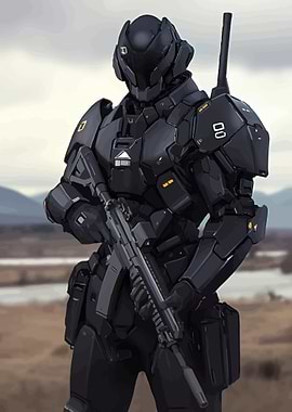 Futuristic Soldier with Rifle