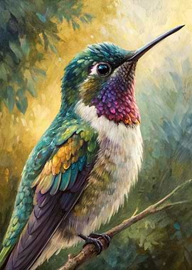 Hummingbird Perched on a Branch