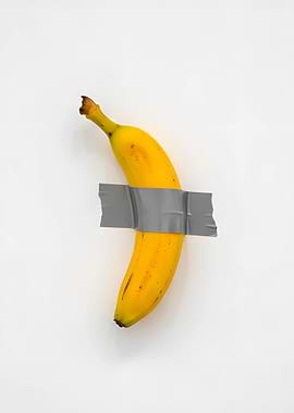 Banana Taped to White Background