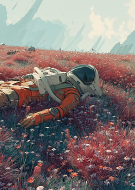 Astronaut Resting in a Field of Flowers
